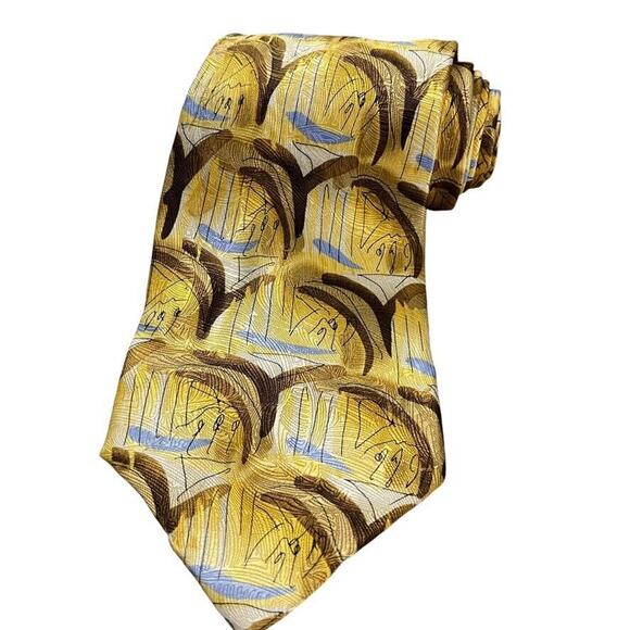Jerry J Garcia Mens Yellow After Monet Collection Fifteen 100% Silk Necktie Tie - Picture 1 of 13